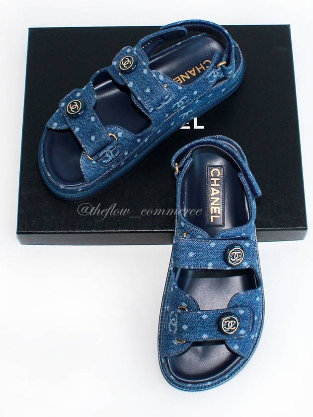 CC Button Printed Denim Velcro Sandals G35927 Dark BlueEU37 - CHANEL - BALAAN 2