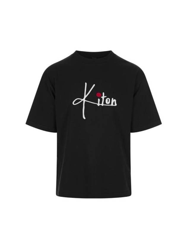 Embroidered Logo Short Sleeve T Shirt Black - KITON - BALAAN 1