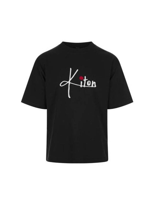 Embroidered Logo Short Sleeve T Shirt Black - KITON - BALAAN 1