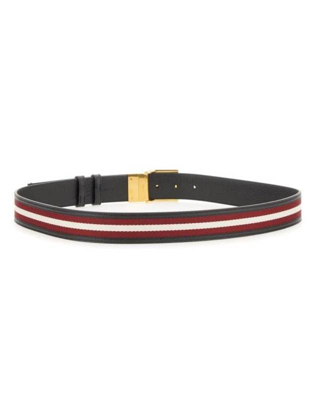 B Bold Buckle Leather Belt Red Black - BALLY - BALAAN 4