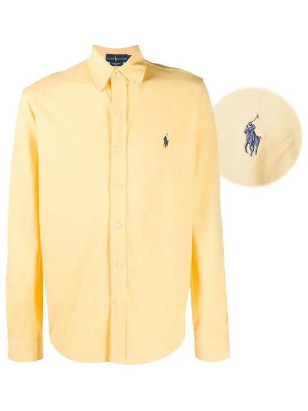 Embroidered Logo Cotton Long Sleeve Shirt Yellow - POLO RALPH LAUREN - BALAAN 2