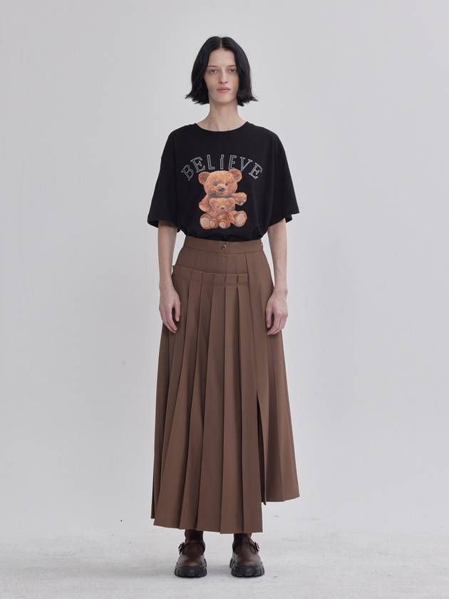 Unbalanced Pleated Design Skirt Brown - LIE - BALAAN 2