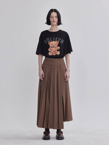 Unbalanced Pleated Design Skirt Brown - LIE - BALAAN 1