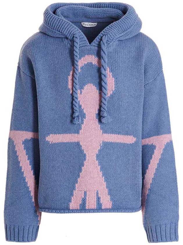 Anchor Logo Oversized Merino Wool Hoodie Blue - JW ANDERSON - BALAAN 1