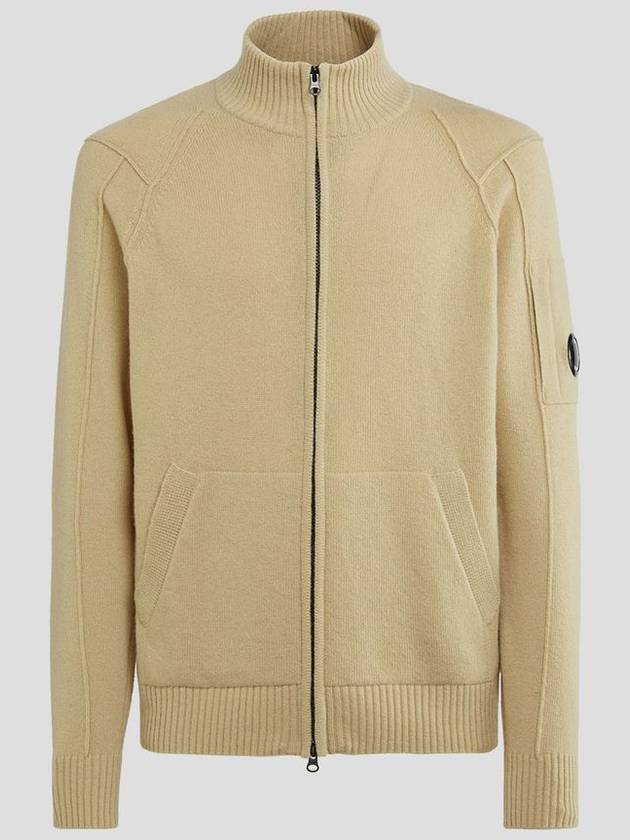 Lens Wappen Lambswool Zip-Up Cardigan Beige - CP COMPANY - BALAAN 2