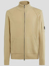 Lens Wappen Lambswool Zip-Up Cardigan Beige - CP COMPANY - BALAAN 1