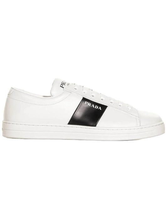 brushed leather low-top sneakers white black - PRADA - BALAAN 1
