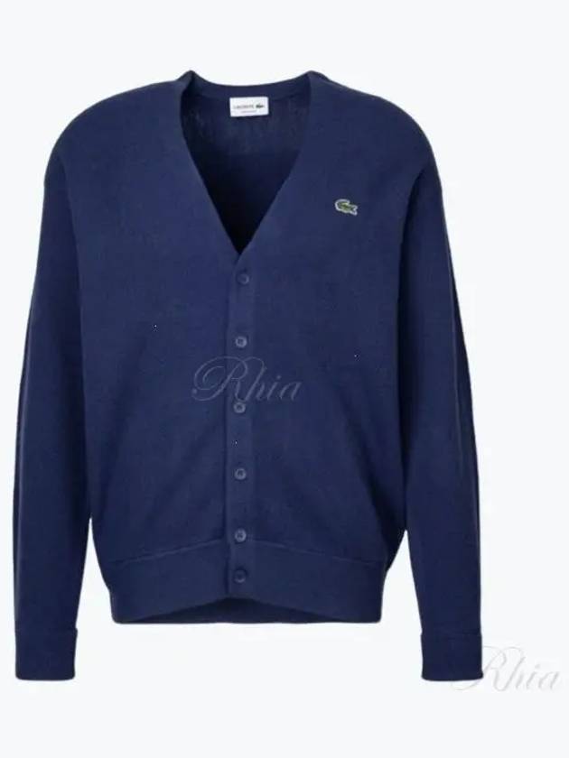 Relaxed Fit Button Wool Cardigan Navy - LACOSTE - BALAAN 2