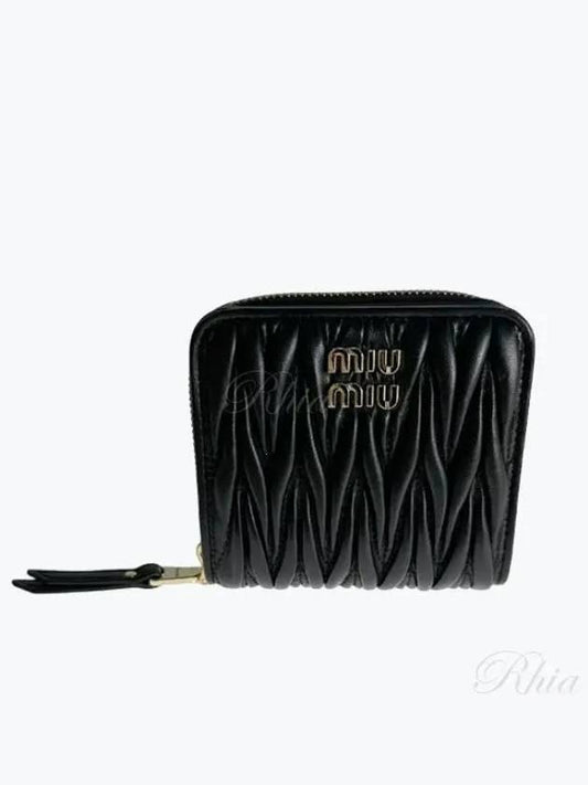 Matelasse Logo Zip Around Half Wallet Black - MIU MIU - BALAAN 2