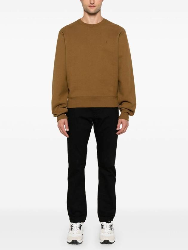 Embroidered logo knit top brown - SAINT LAURENT - BALAAN 3