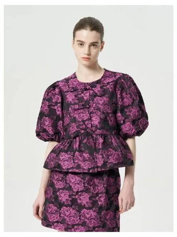 Botanical Jacquard Peplum Blouse Shirt Magenta Domestic Product GM0023112328386 - GANNI - BALAAN 1