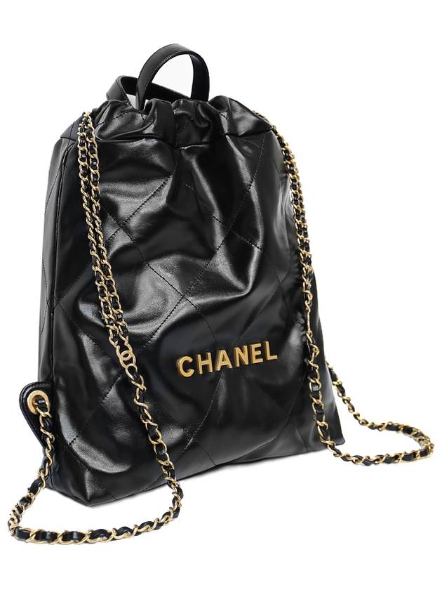 22 Small Shiny Calfskin Gold Metal Backpack Black - CHANEL - BALAAN 4