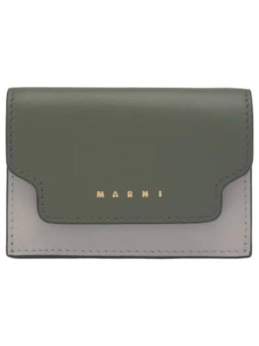 Leather Trifold Wallet Moss Stone Pelican Gold Brown - MARNI - BALAAN 1
