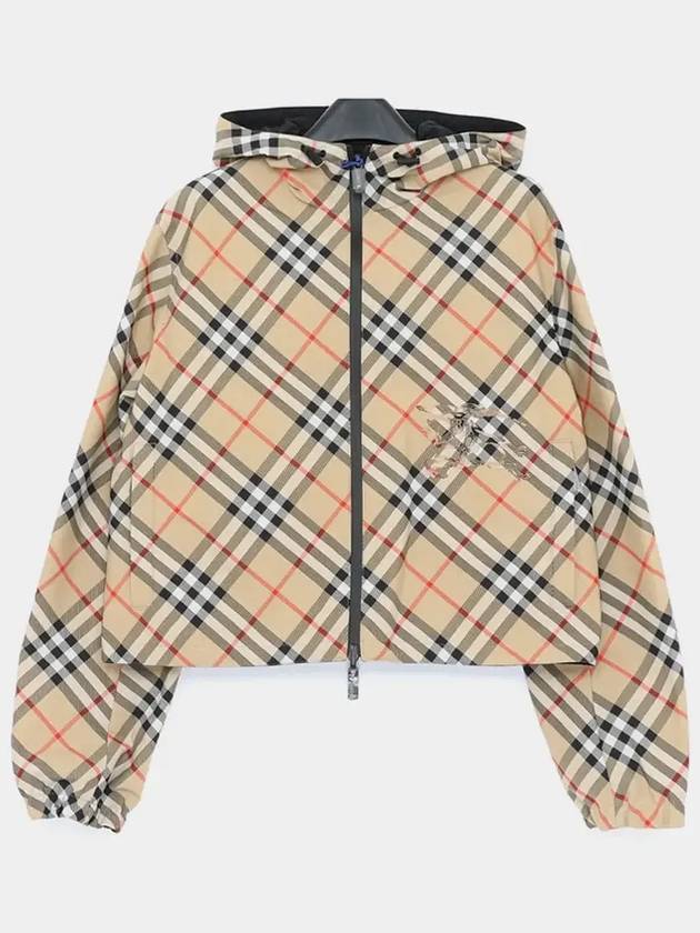 Crop Reversible Check Hooded Jacket Sand - BURBERRY - BALAAN 4