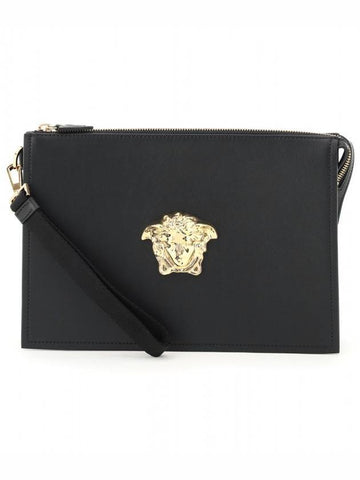 Gold Medusa Strap Large Clutch Bag Black - VERSACE - BALAAN 1