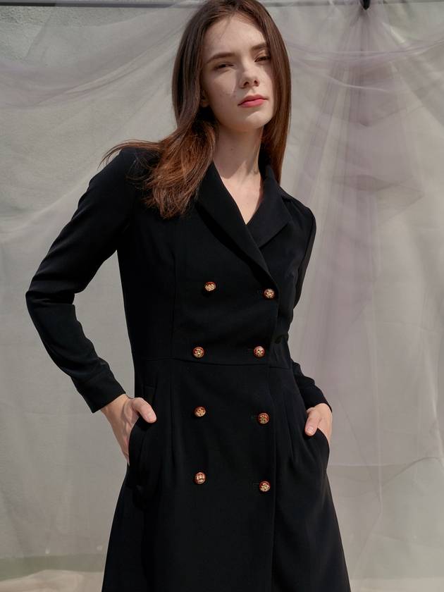 Double Button Trench Style Midi Dress Black - SORRY TOO MUCH LOVE - BALAAN 2