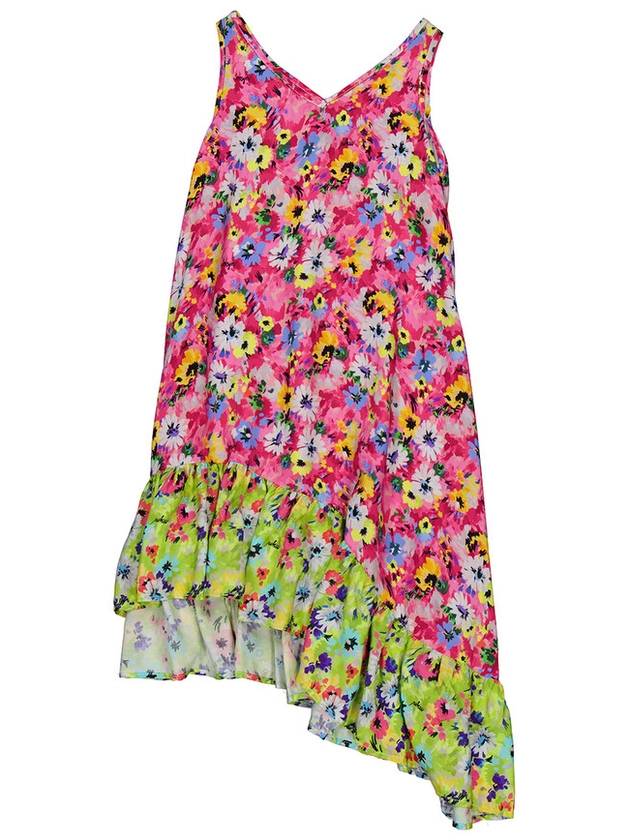 MSGM Girls Fucsia Floral Print Asymmetric Dress, Size 12Y - MSGM - BALAAN 1