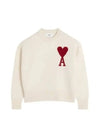 Intarsia Big Heart Logo Wool Knit Top Ivory - AMI - BALAAN 2