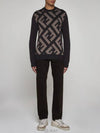 Monogram Jacquard Wool Crewneck Knit Top Brown - FENDI - BALAAN 5