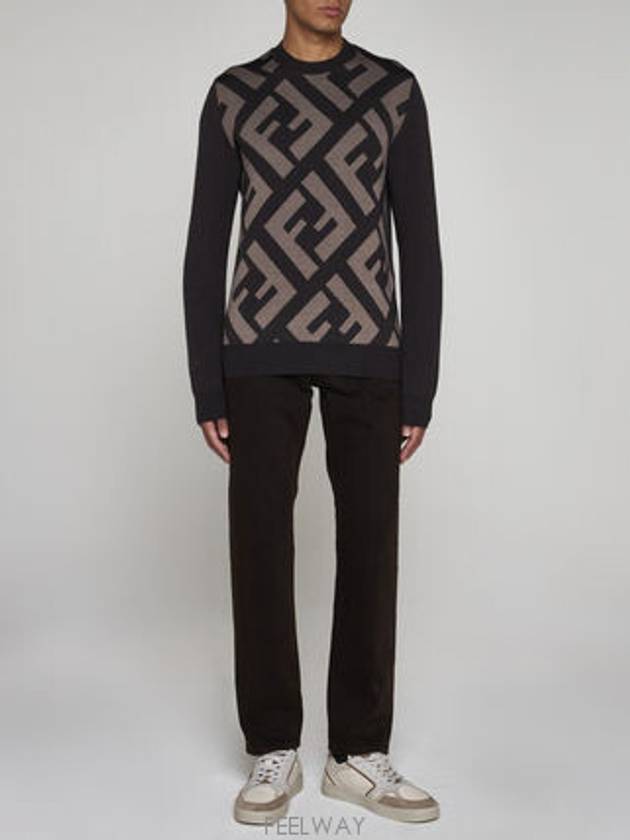 Monogram Jacquard Wool Crewneck Knit Top Brown - FENDI - BALAAN 5