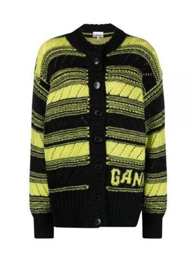 Logo Stripe Pattern Knit Cardigan Black - GANNI - BALAAN 2