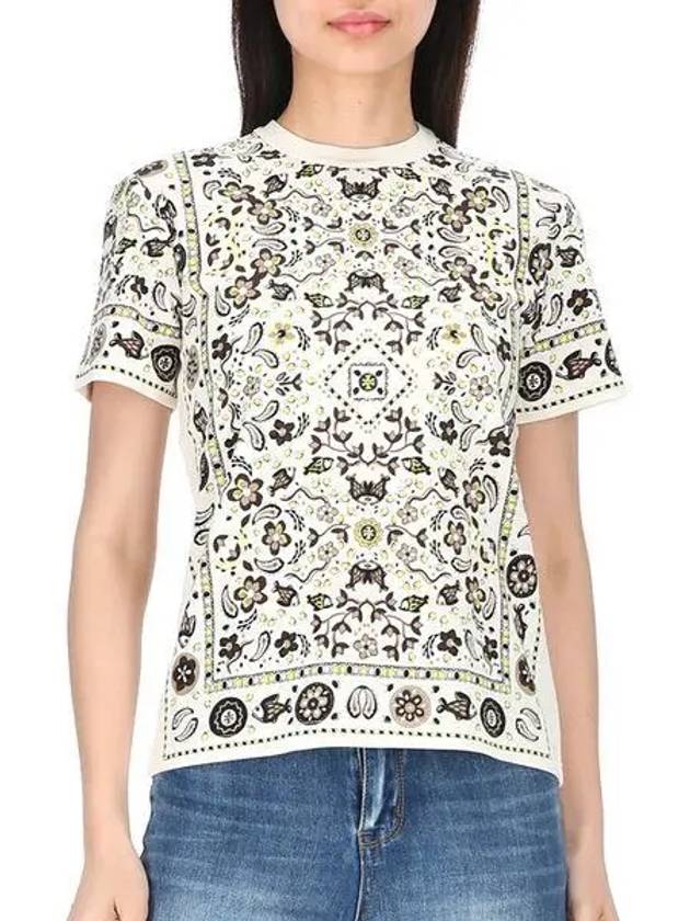 Printed Cotton Jersey Short Sleeve T-Shirt Ivory Pisces Dream - TORY BURCH - BALAAN 2