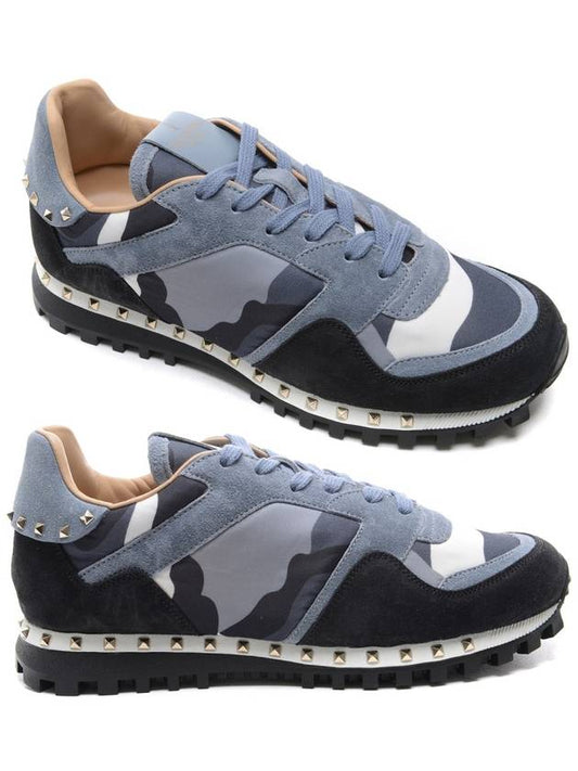 Men's Rockrunner Camouflage Suede Low Top Sneakers Black - VALENTINO - BALAAN 2