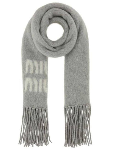 Logo Mohair Fringe Muffler Grey - MIU MIU - BALAAN 1