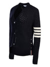 V-Neck Diagonal Pointelle Wool Cardigan Navy - THOM BROWNE - BALAAN 3