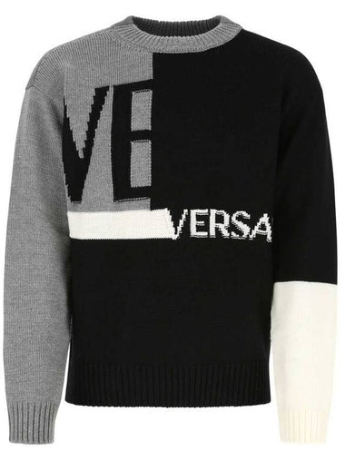 Men's Color Block Logo Knit Top Black Grey - VERSACE - BALAAN 1