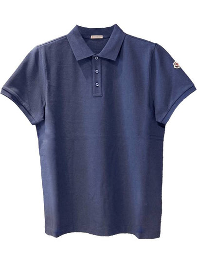 Men's Arm Logo Short Sleeve Polo Shirt Blue - MONCLER - BALAAN 2