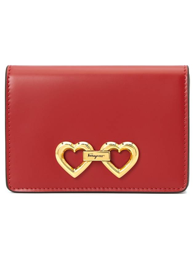 Heart Leather Card Wallet Lipstick Red - SALVATORE FERRAGAMO - BALAAN 1