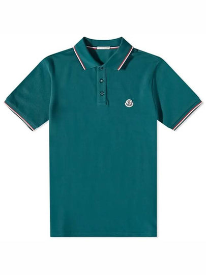 Stripe Trimming Logo Short Sleeve Polo Shirt Green - MONCLER - BALAAN 2