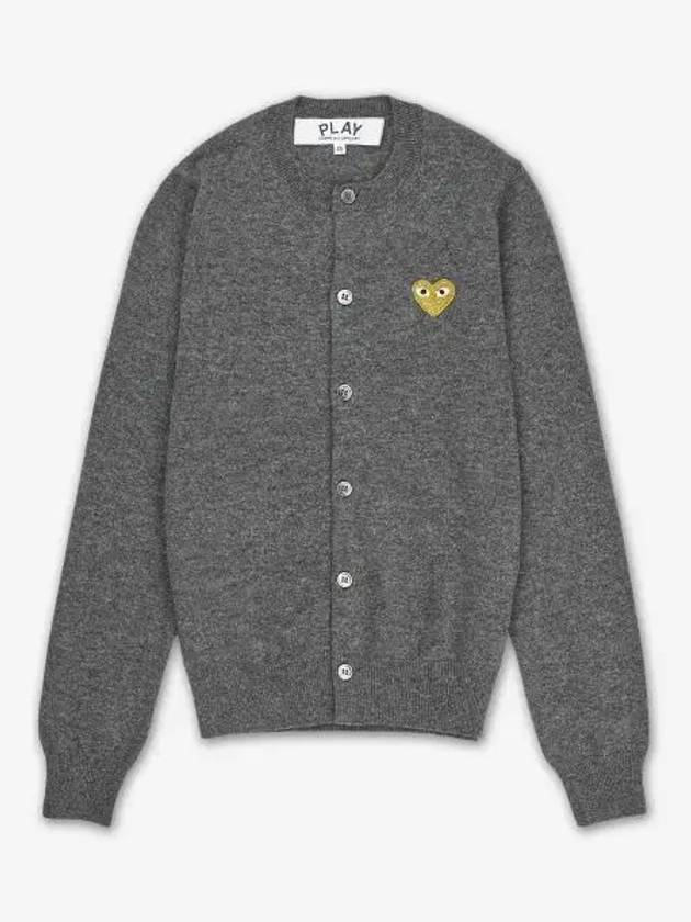 Comme des Gar ons Gold Wappen Wool Round Neck Cardigan Charcoal - COMME DES GARCONS PLAY - BALAAN 2