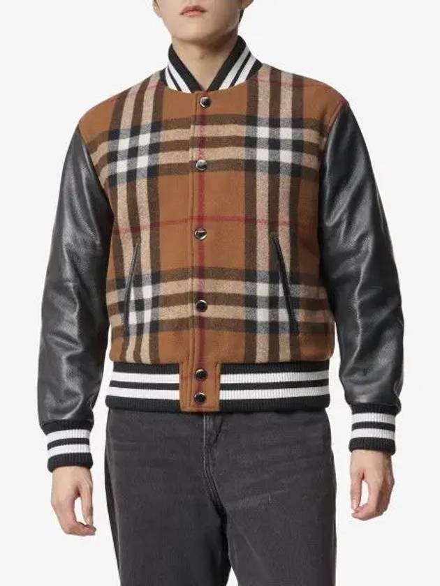 Men's Check Logo Bomber Jacket Brown - BURBERRY - BALAAN 2