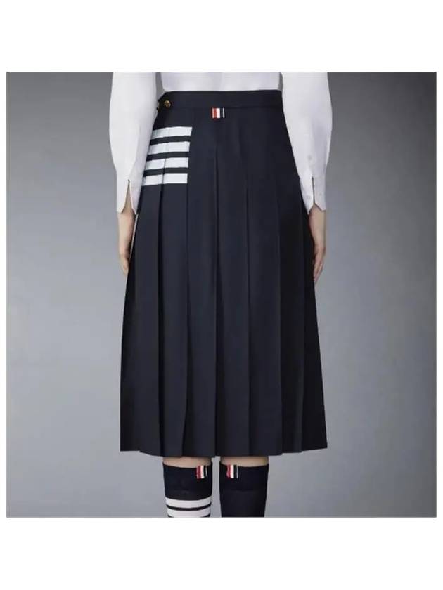 4 Bar Logo Plain Weave Wool Pleated Skirt Navy - THOM BROWNE - BALAAN 4