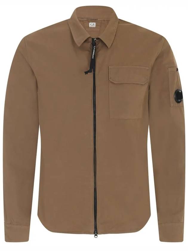 Lens Wappen Gabardine Shirt Zip-up Jacket Brown - CP COMPANY - BALAAN 3