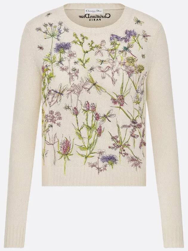 Embroidered sweater cashmere knit herbarium motif white multicolor - DIOR - BALAAN 7