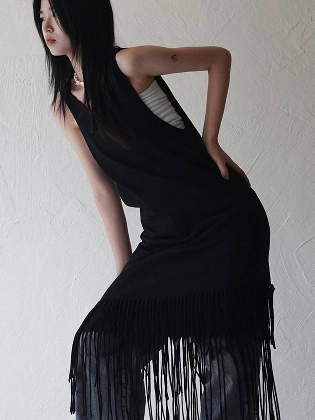 Layered Fringe Jersey Dress BLACK - RUBATI - BALAAN 4