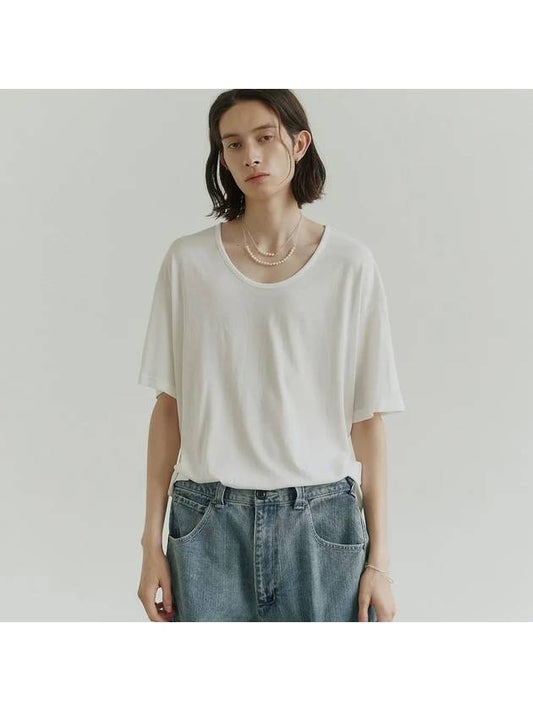 Silk Blended U-Neck Half  Short Sleeve T-Shirt White - NOIRER - BALAAN 2