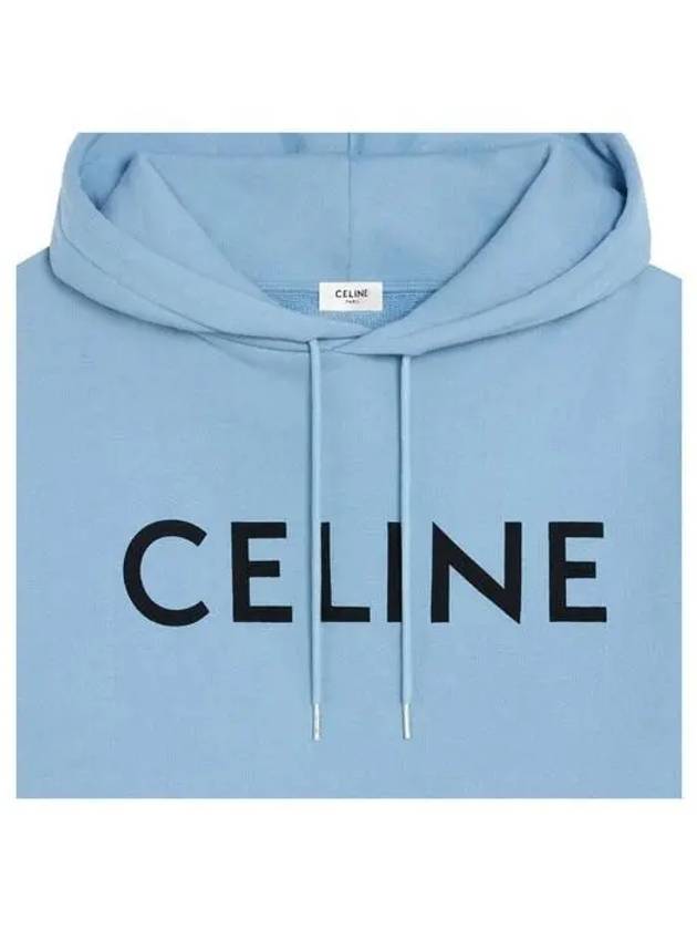 Logo Loose Cotton Fleece Hoodie Washed Blue - CELINE - BALAAN 4