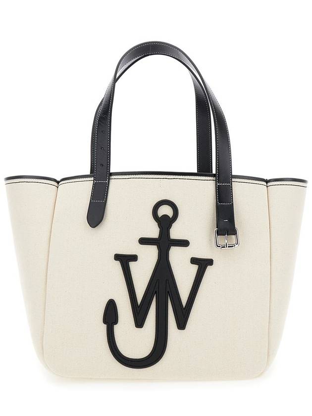 White Shopper With Jw Logo On The Front In Canvas And Leather Woman - JW ANDERSON - BALAAN 1