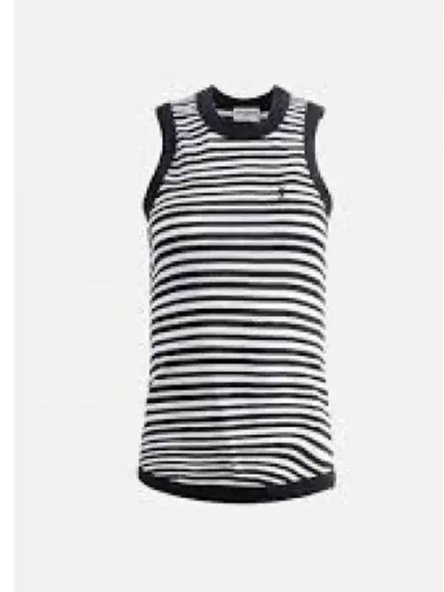 Embroidered Logo Striped Cotton Sleeveless White Black - SAINT LAURENT - BALAAN 2