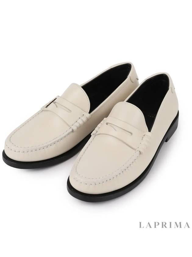 Le Loafer Penny Slippers In Smooth Leather Pearl - SAINT LAURENT - BALAAN 9