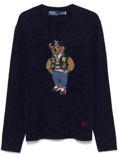 Polo Bear Intarsia Wool Cashmere Sweatshirt Navy - POLO RALPH LAUREN - BALAAN 1