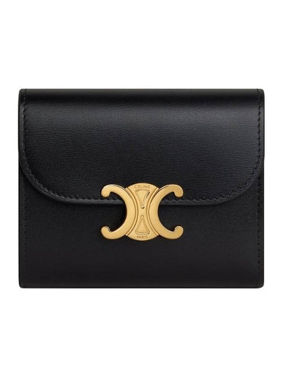 Triomphe Small Shiny Calfskin Half Wallet Black - CELINE - BALAAN 2