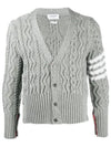 Classic Aran Cable V-neck Cardigan Light Grey - THOM BROWNE - BALAAN 3