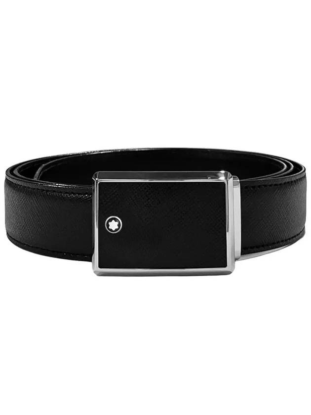 Plate Buckle Saffiano Leather Belt Black - MONTBLANC - BALAAN 2