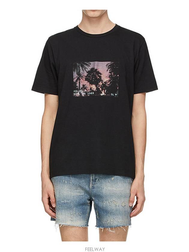 Paris Sunset Short Sleeve T-Shirt Black - SAINT LAURENT - BALAAN 3