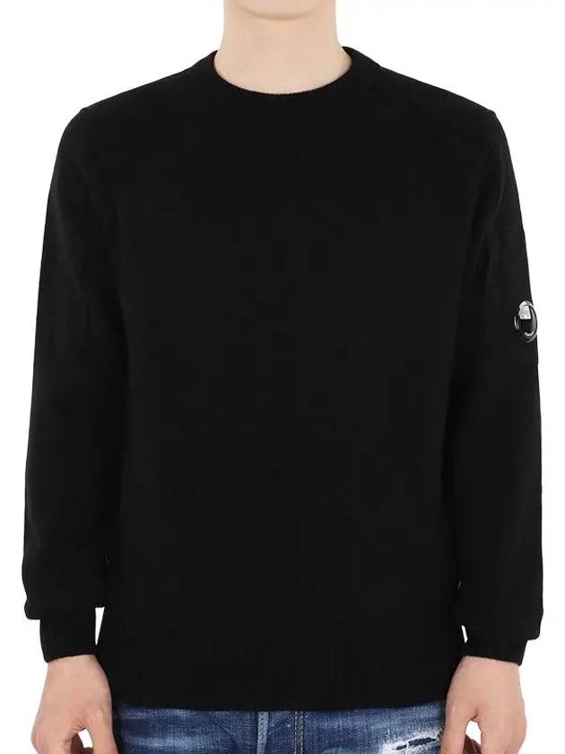 Lens Wappen Classic Crew Neck Wool Knit Top Black - CP COMPANY - BALAAN 2